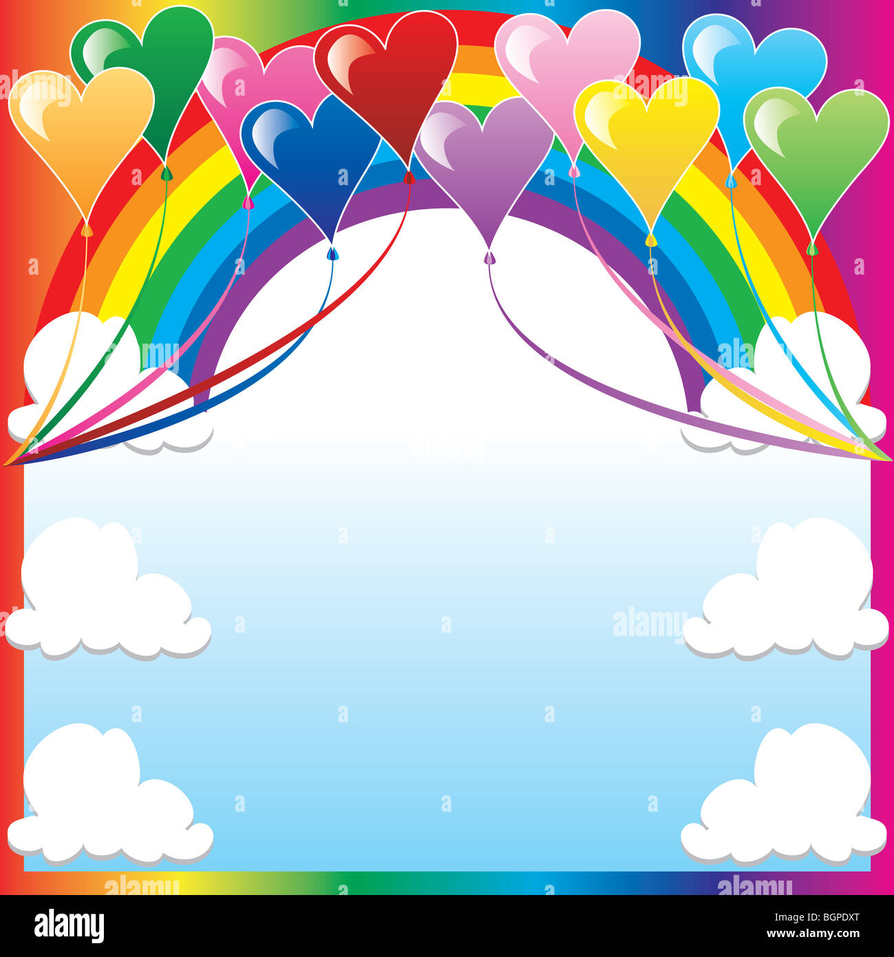 Vector Illustration of 10 Heart balloons with a colorful background and ...