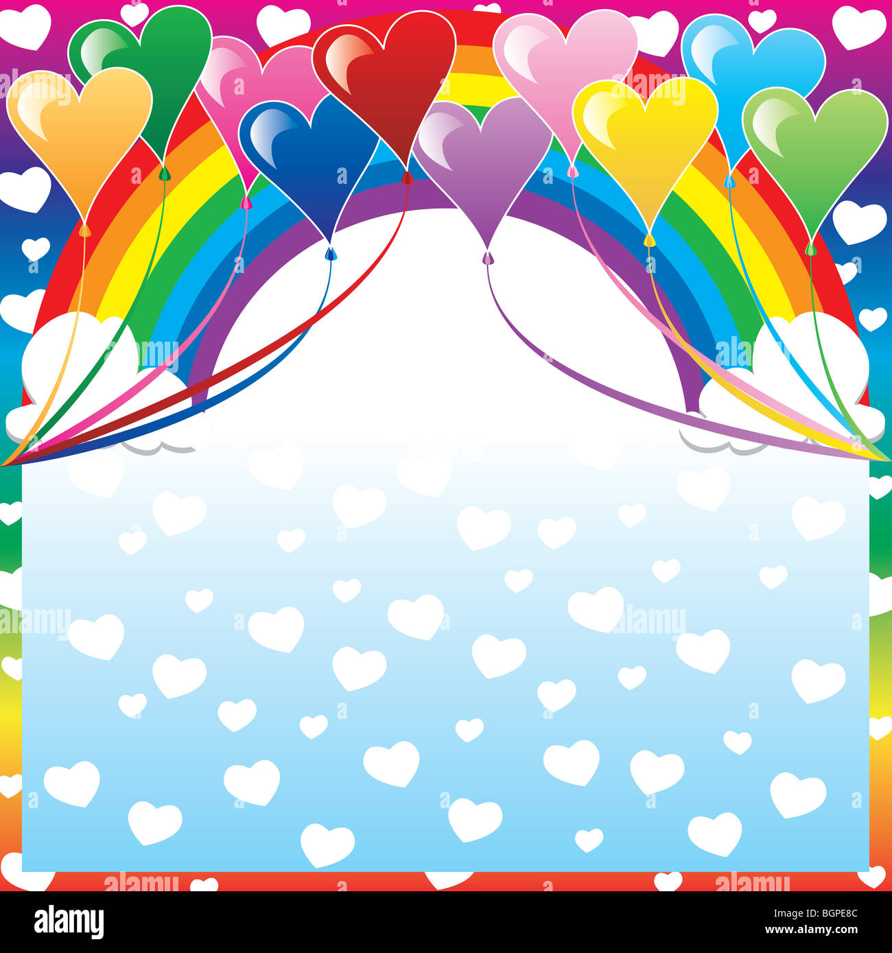 Vector Illustration of 10 Heart balloons with a colorful background and ...