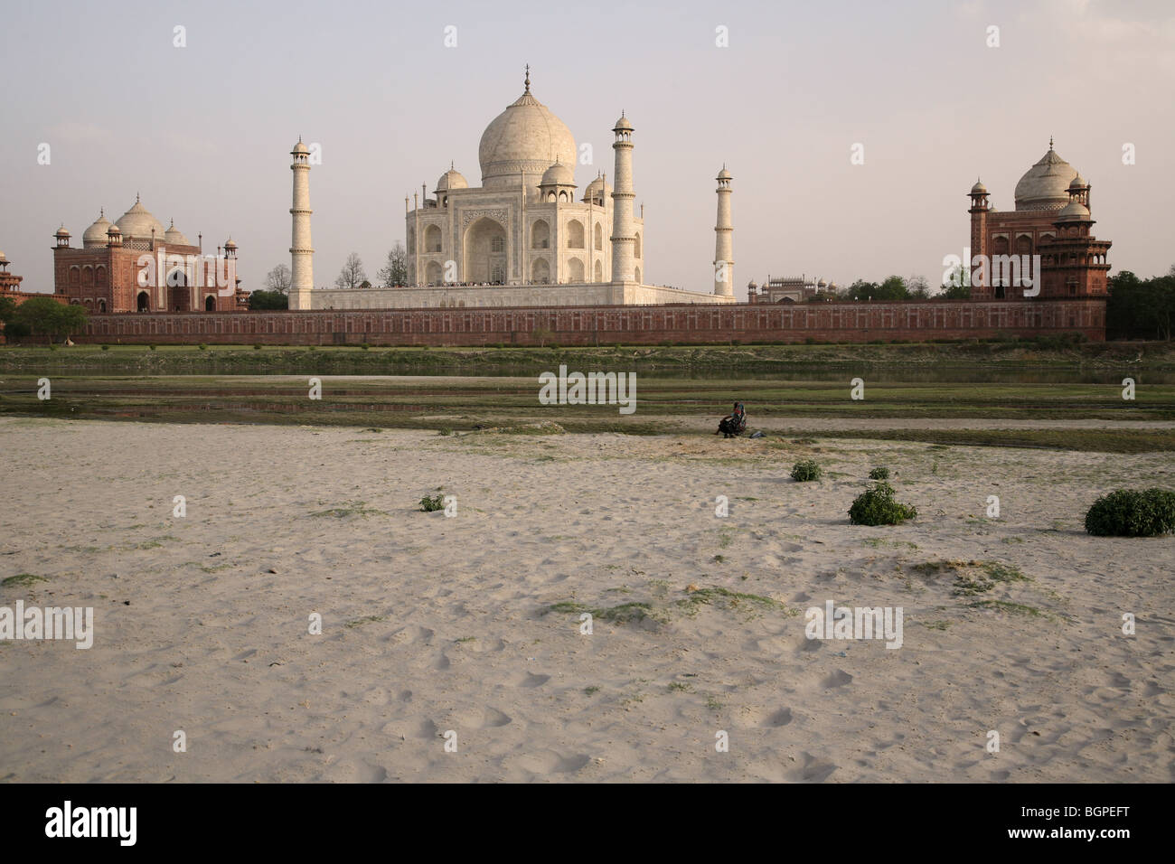 The Taj Mahal taken across the Yamuna River, in Agra India. Stock Photo