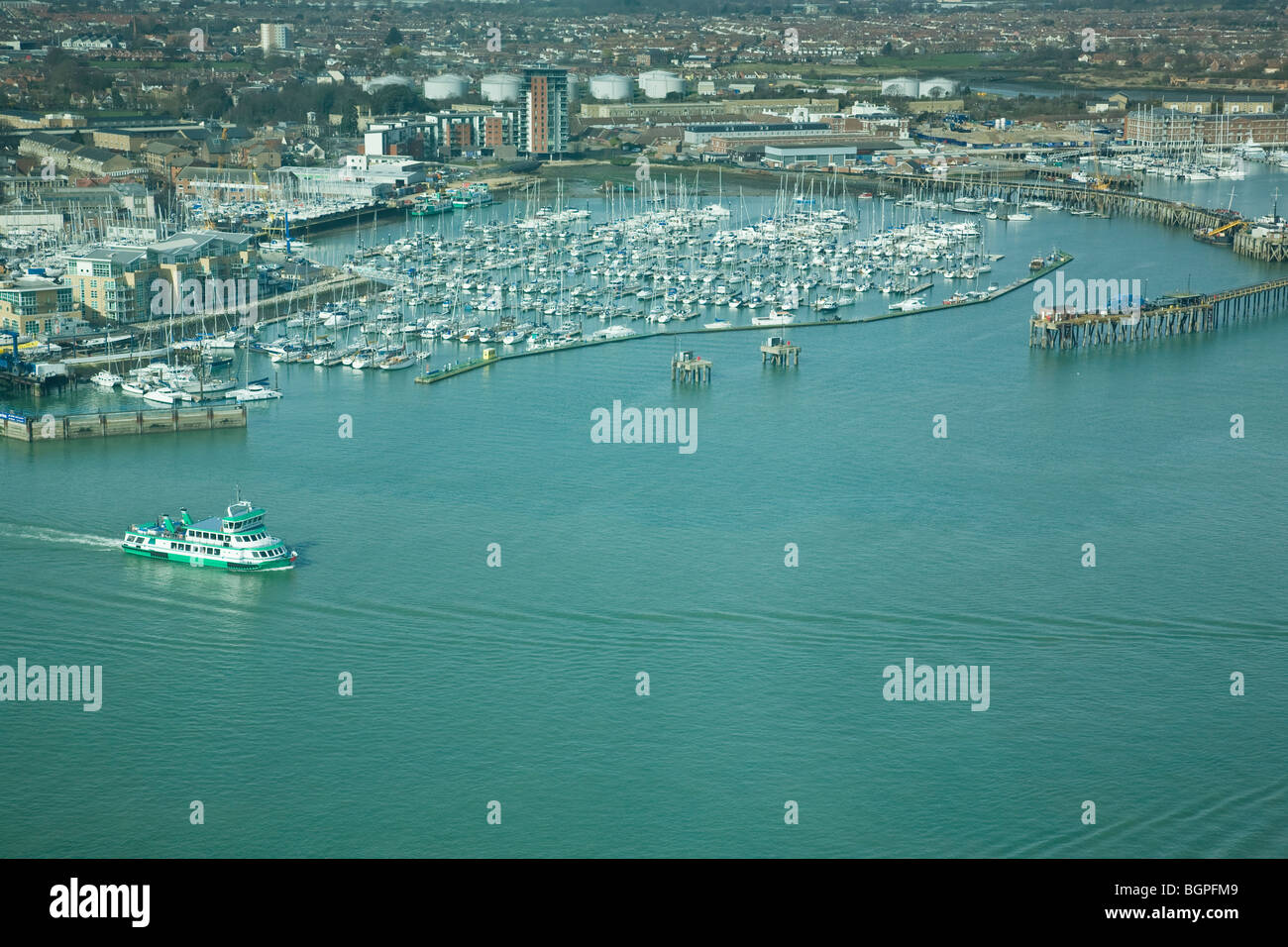 View from the Spinnaker Tower across Portsmouth Harbour to Royal Clarence Marina, Gosport. Stock Photo