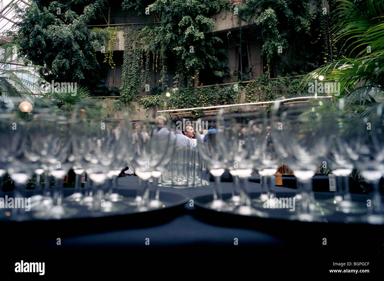 Empty glasses on a table Stock Photo