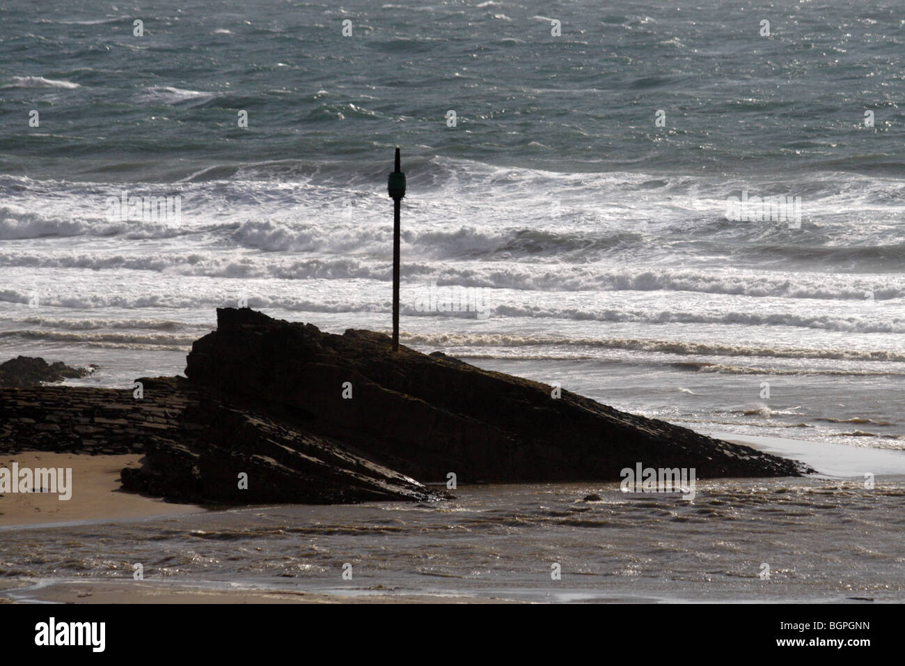 Barrel rock summerlease beach Bude Cornwall Stock Photo