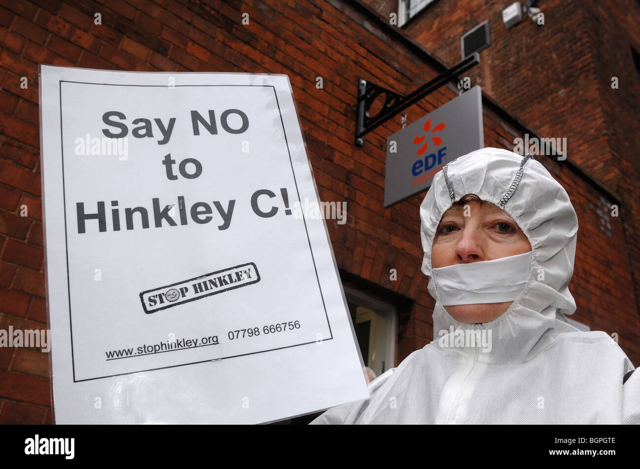 Demonstration at Electriciti de France office in Bridgwater against plans to build Hinkley C nuclear power station Somerset Stock Photo