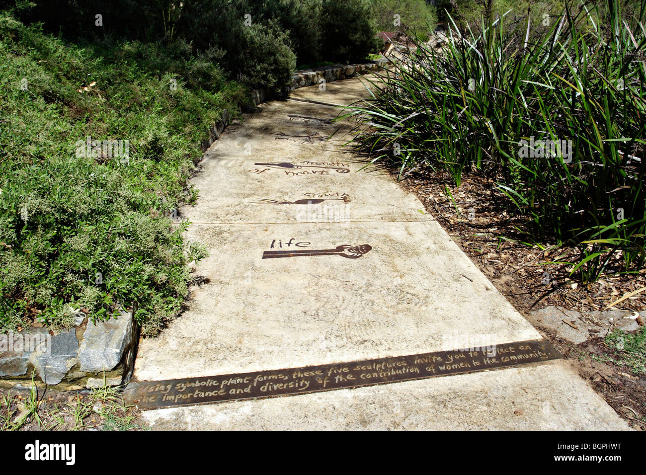Symbolic plant painting on jogging track at Kings Park in Perth, Western Australia. Stock Photo