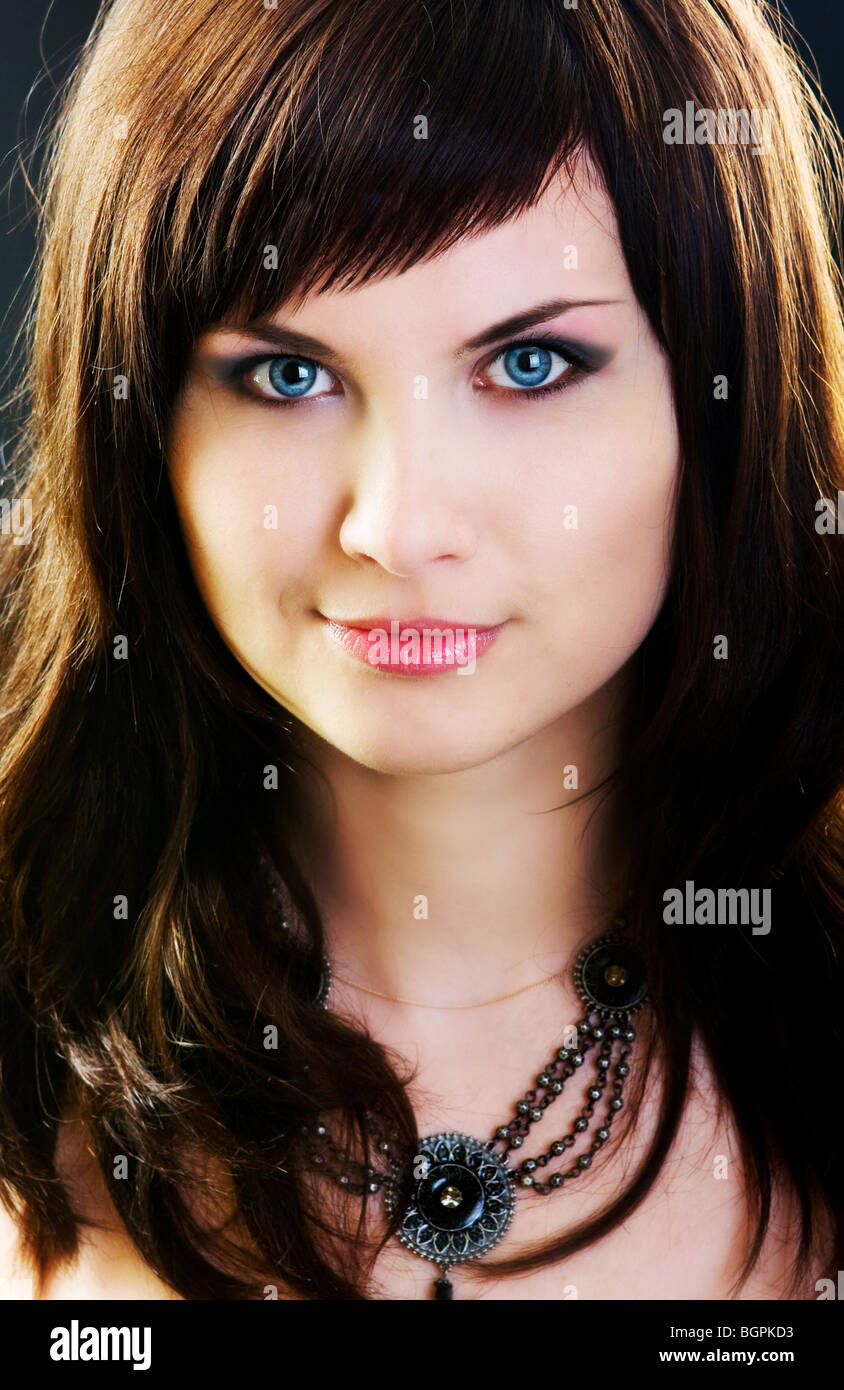 face portrait of beautiful girl on black background Stock Photo - Alamy