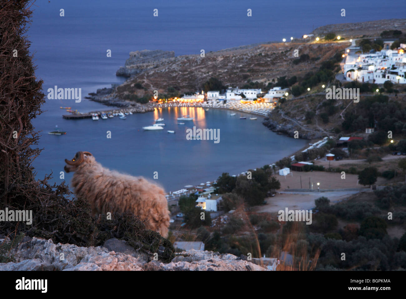 Overview Lindos Village, Rhodes, Greece Europe EU Stock Photo