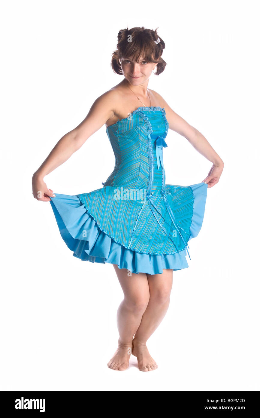 dancing girl in blue dress isolated on white background Stock Photo Alamy