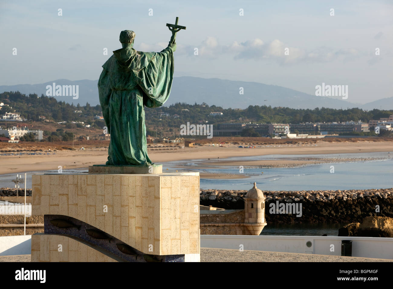 Statue of S. Goncalo de Lagos in Lagos, Algarve, Portugal. Stock Photo