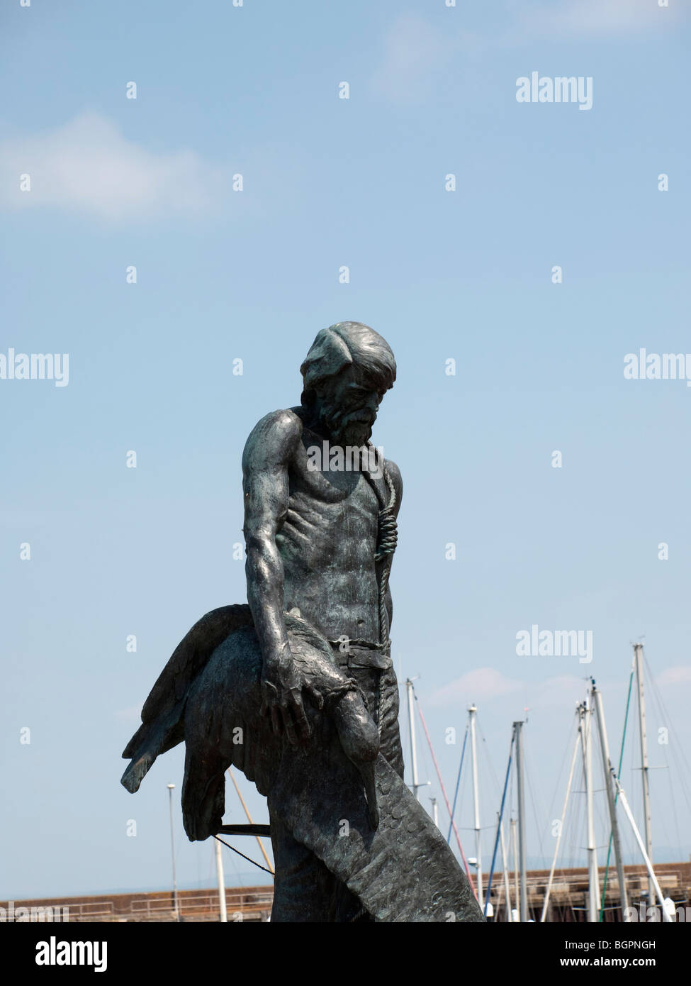 statue of the ancient mariner at watchet harbour in somerset Stock