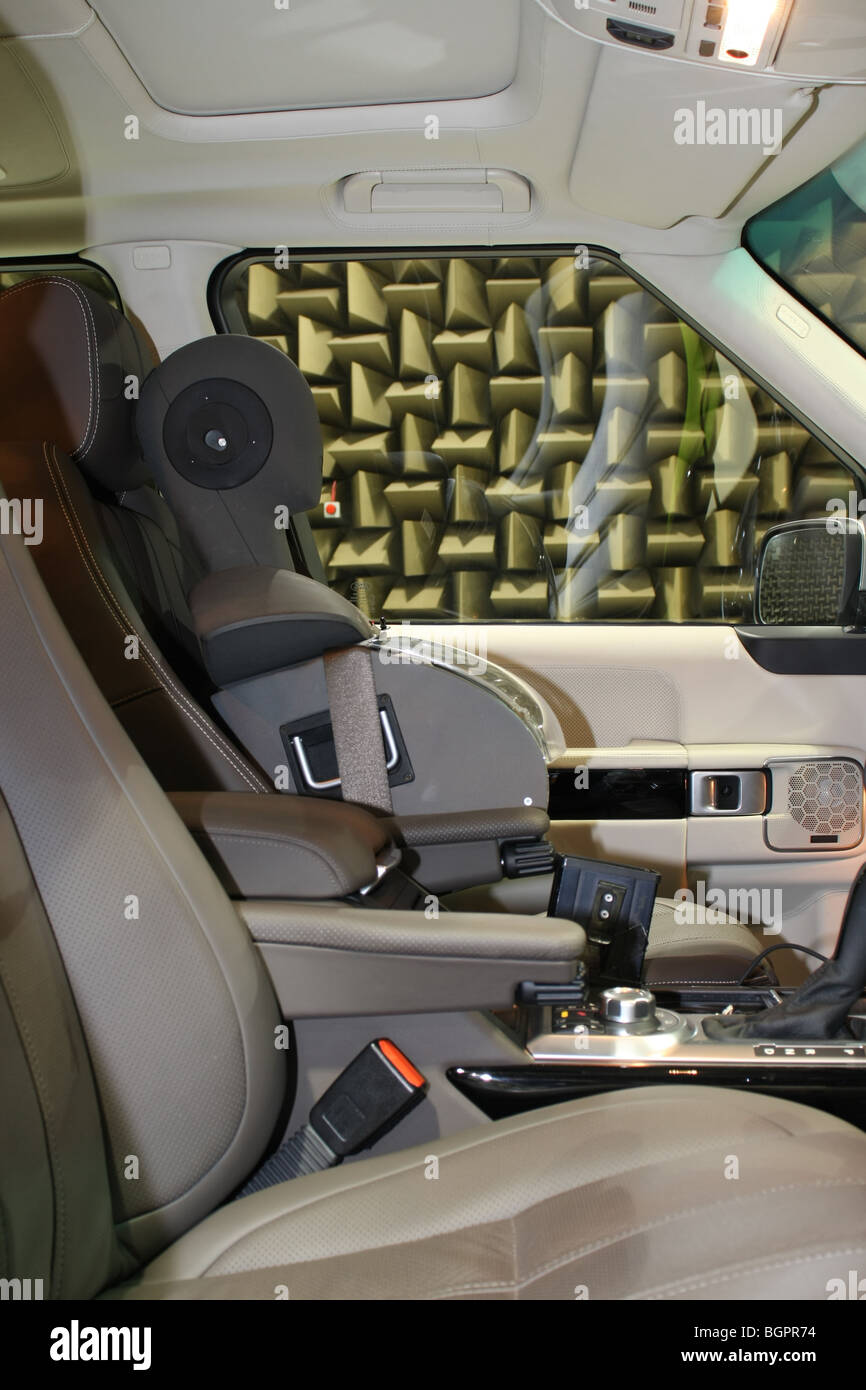 Acoustic head in a Range Rover in the larger of Jaguar Land Rover's semi-anechoic chambers at Gaydon Stock Photo