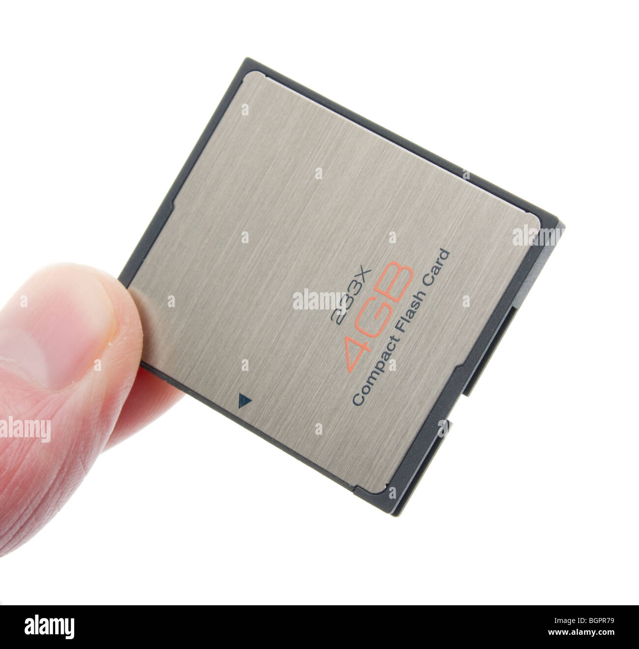 CompactFlash memory card 4GB 233X shock and magnet proof 2010 design - Samsung branding removed by retouching - anonymous Stock Photo