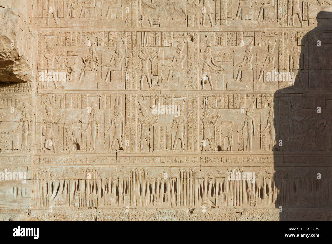 Relief work and scraped gouges in wall at the Ptolemaic Temple of ...