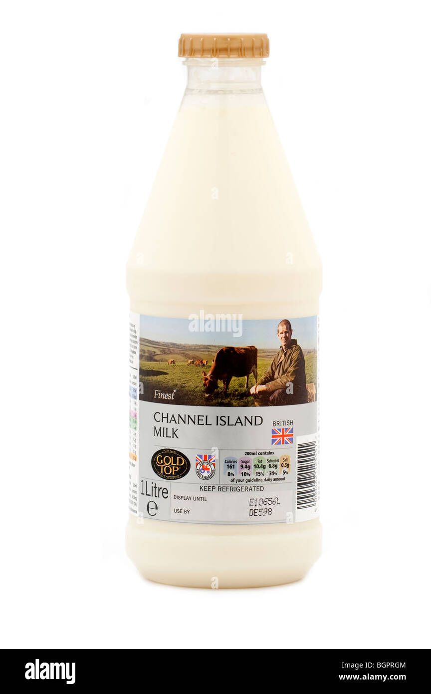 1 litre bottle of 'Channel Island' milk Stock Photo