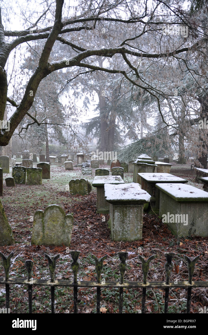 Graves tomb stones grave stones frost Witney Stock Photo