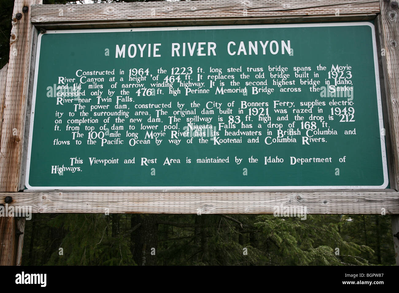 Moyie River Canyon information plaque, near Bonners Ferry, Idaho Stock