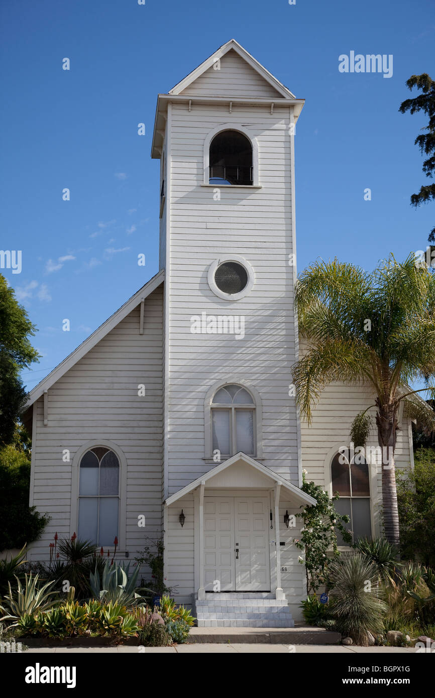 A front view of a historic wooden church in Fillmore, California Stock