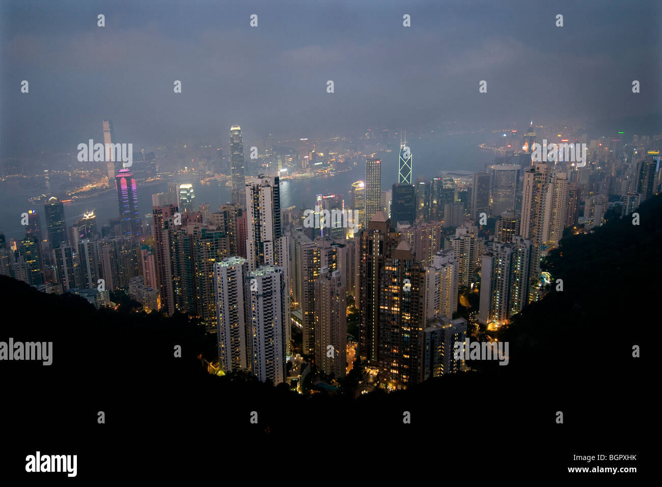 Hong Kong Skyline as seen from Peak View Stock Photo