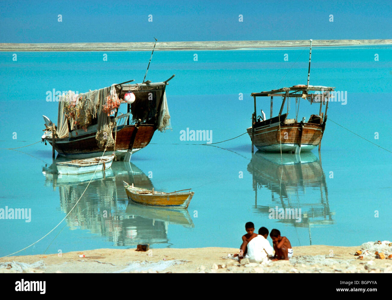 Dhows in al Ruwais, Qatar archive image of fishing dhows 1975 Stock Photo