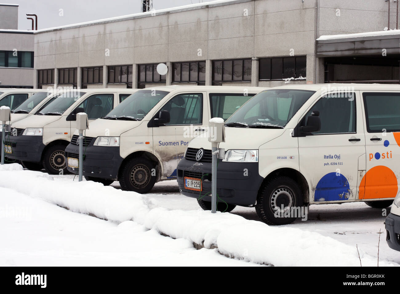 Finnish mail cars in a row in the winter Stock Photo