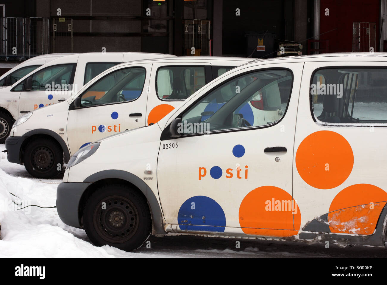 Finnish mail cars in a row in the winter Stock Photo