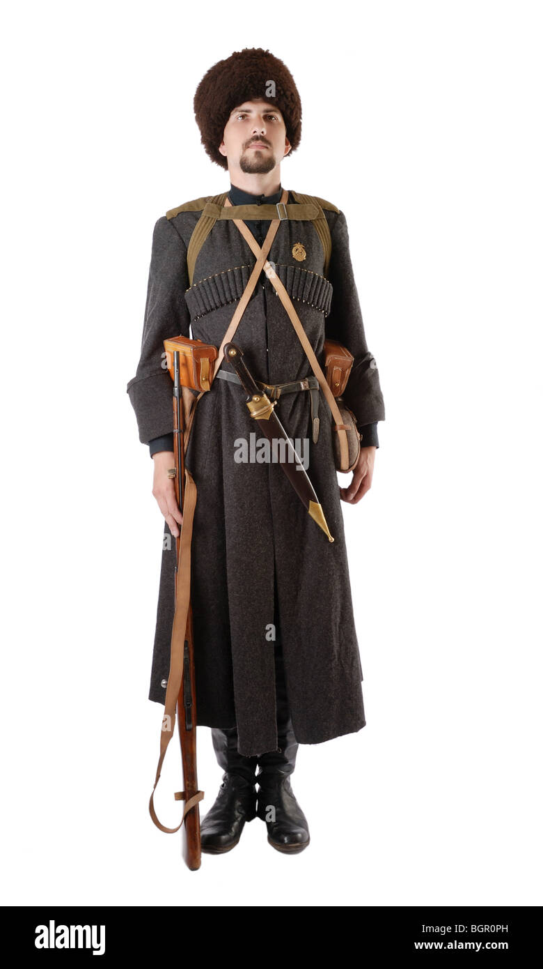 Russian Cossack standing at attention. Stock Photo
