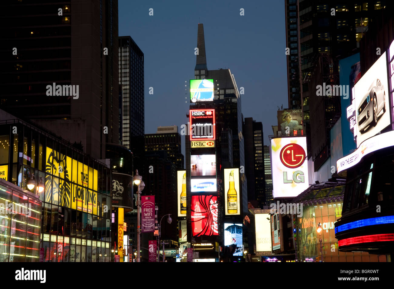 Neon billboards at night in Times Square, New York City, New York State