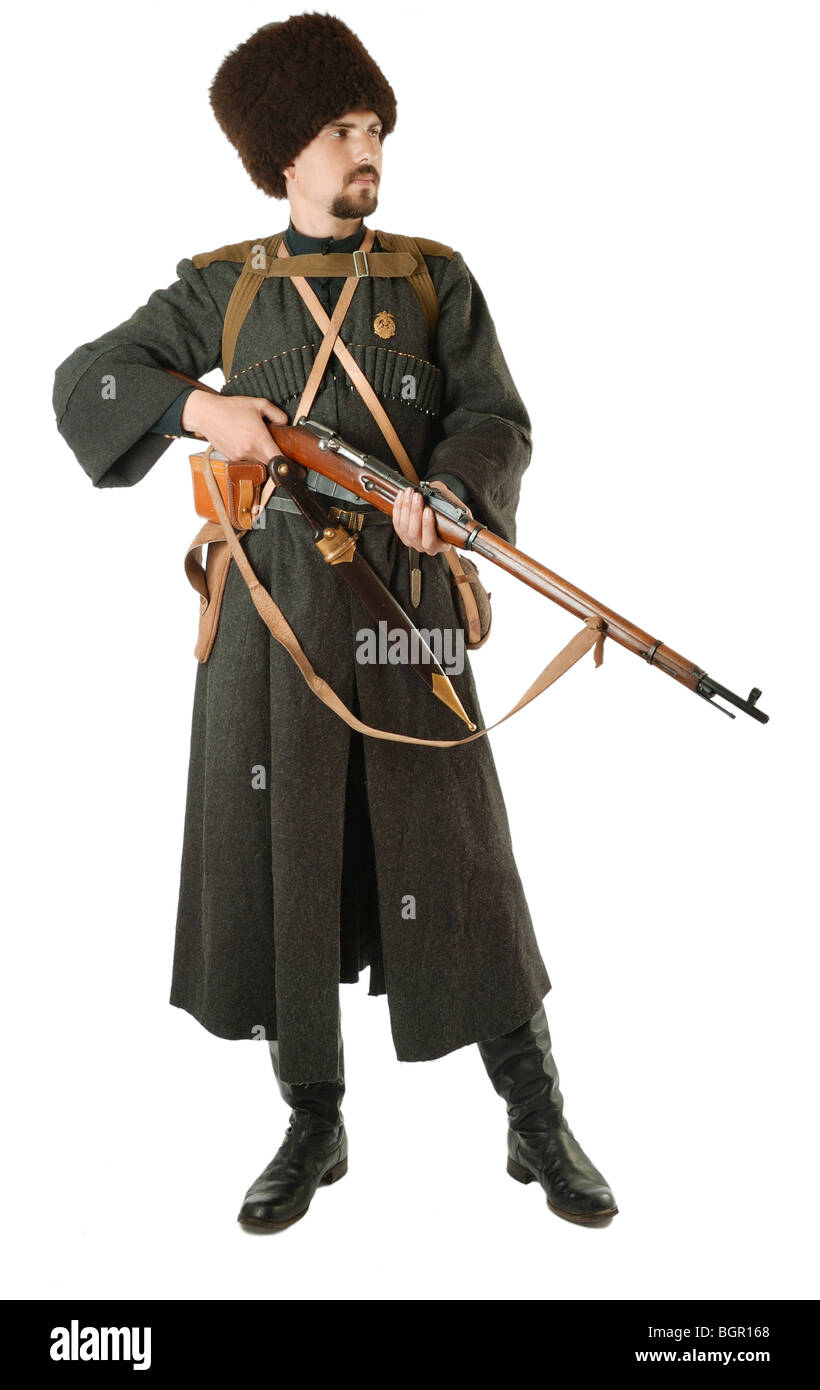 Russian Cossack with a rifle. Living History. Stock Photo