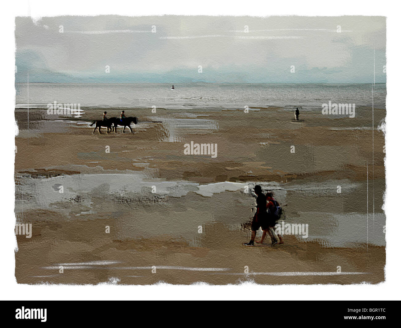 Crosby beach, Liverpool.watercolour Stock Photo Alamy