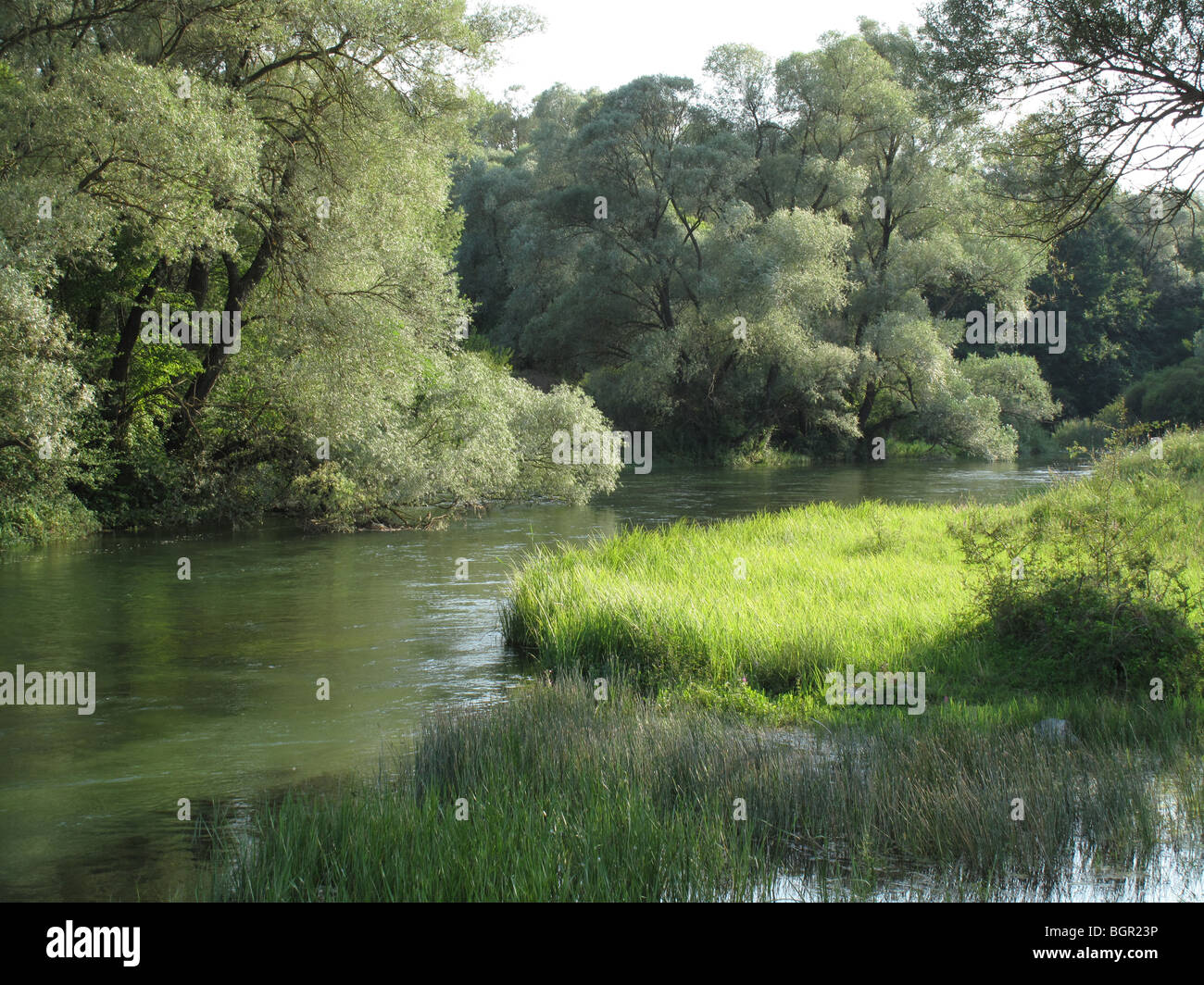 Landscape with Tundzha river in summer, Bulgaria, Europe Stock Photo