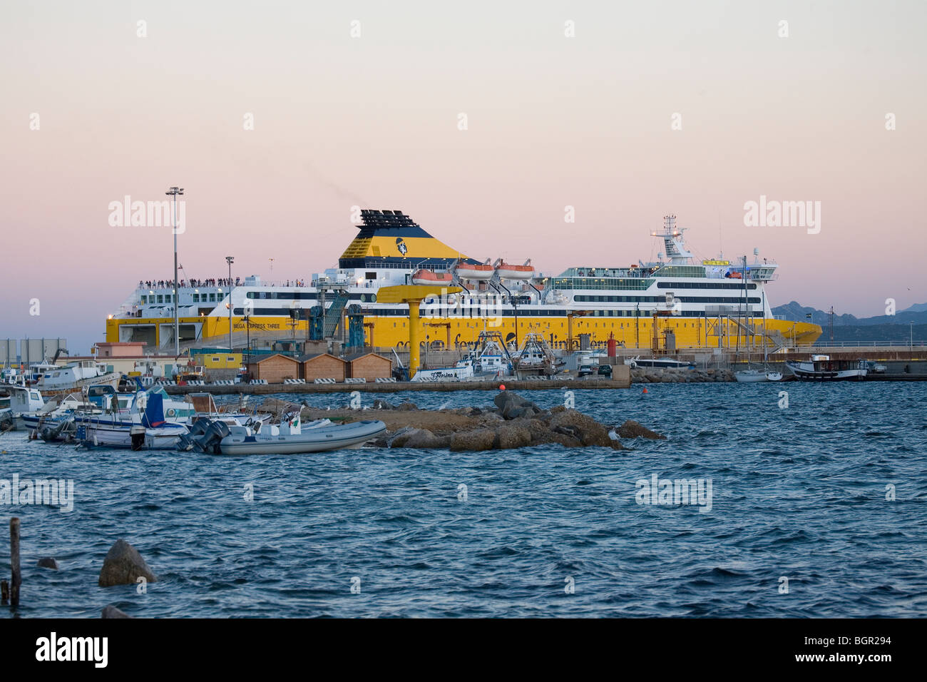 A ferry from Corsica Sardinia Ferries at Golfo Aranci. Stock Photo