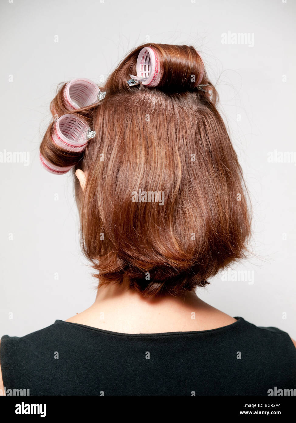 Woman with big curlers Stock Photo Alamy