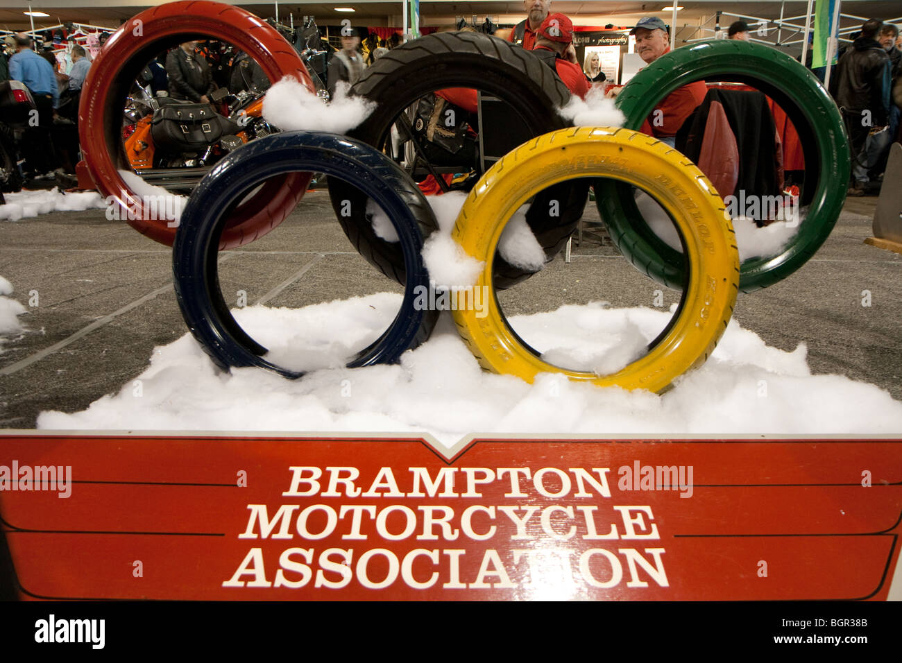 'Olympic logo' 'car tires' 'art work' Stock Photo