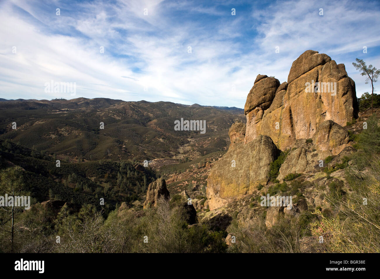 Rock formations along the Tunnel Trail up to High Peaks, Pinnacles National Monument, California, United States of America Stock Photo