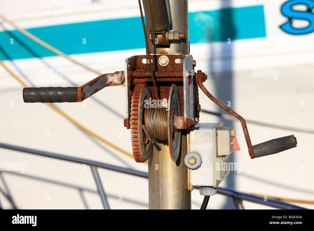Hand cranked winch on boat, Long Island, NY Stock Photo Alamy