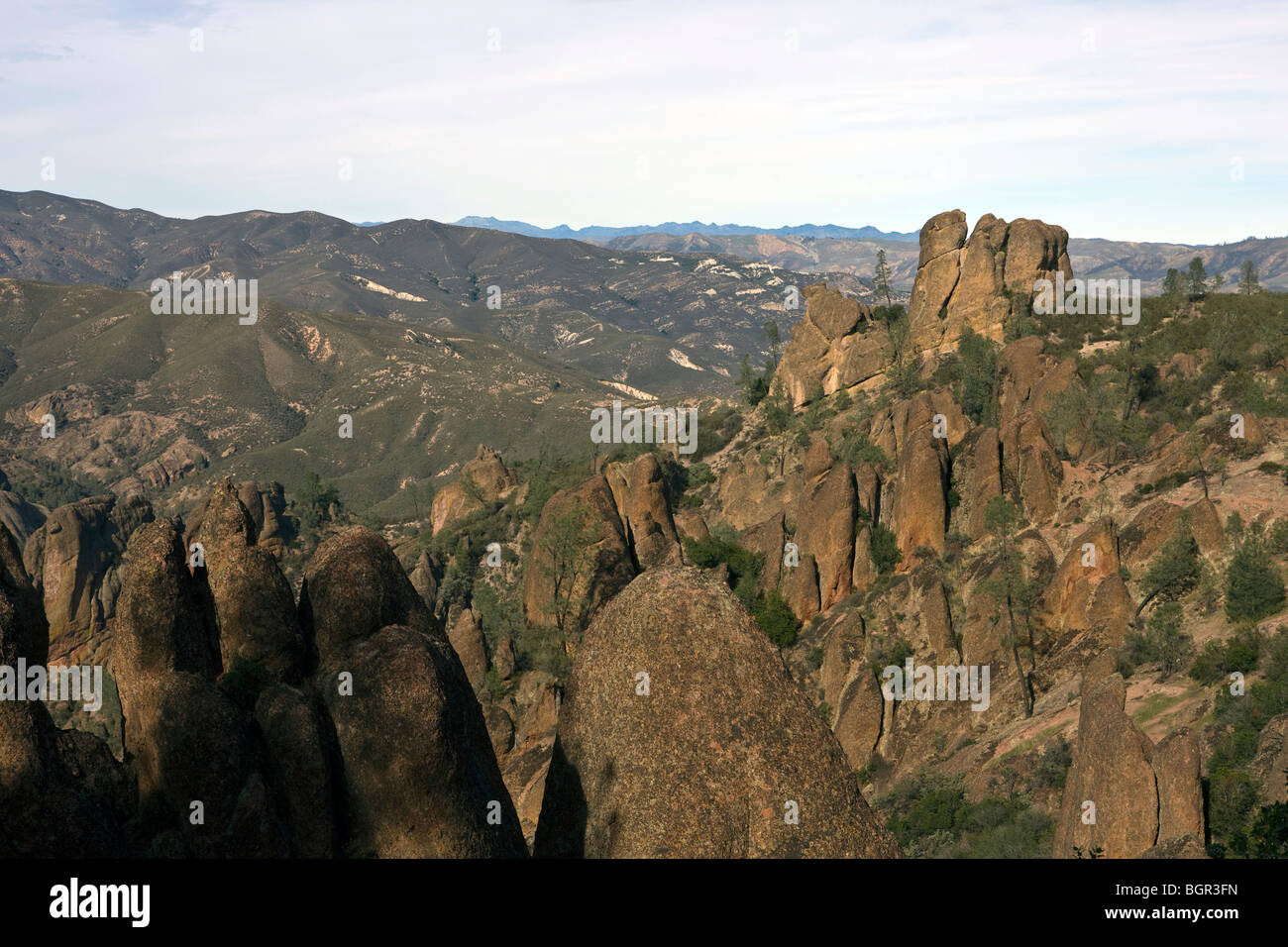 View of rock formations along the High Peaks Trail at High Peaks, Pinnacles National Monument, California Stock Photo