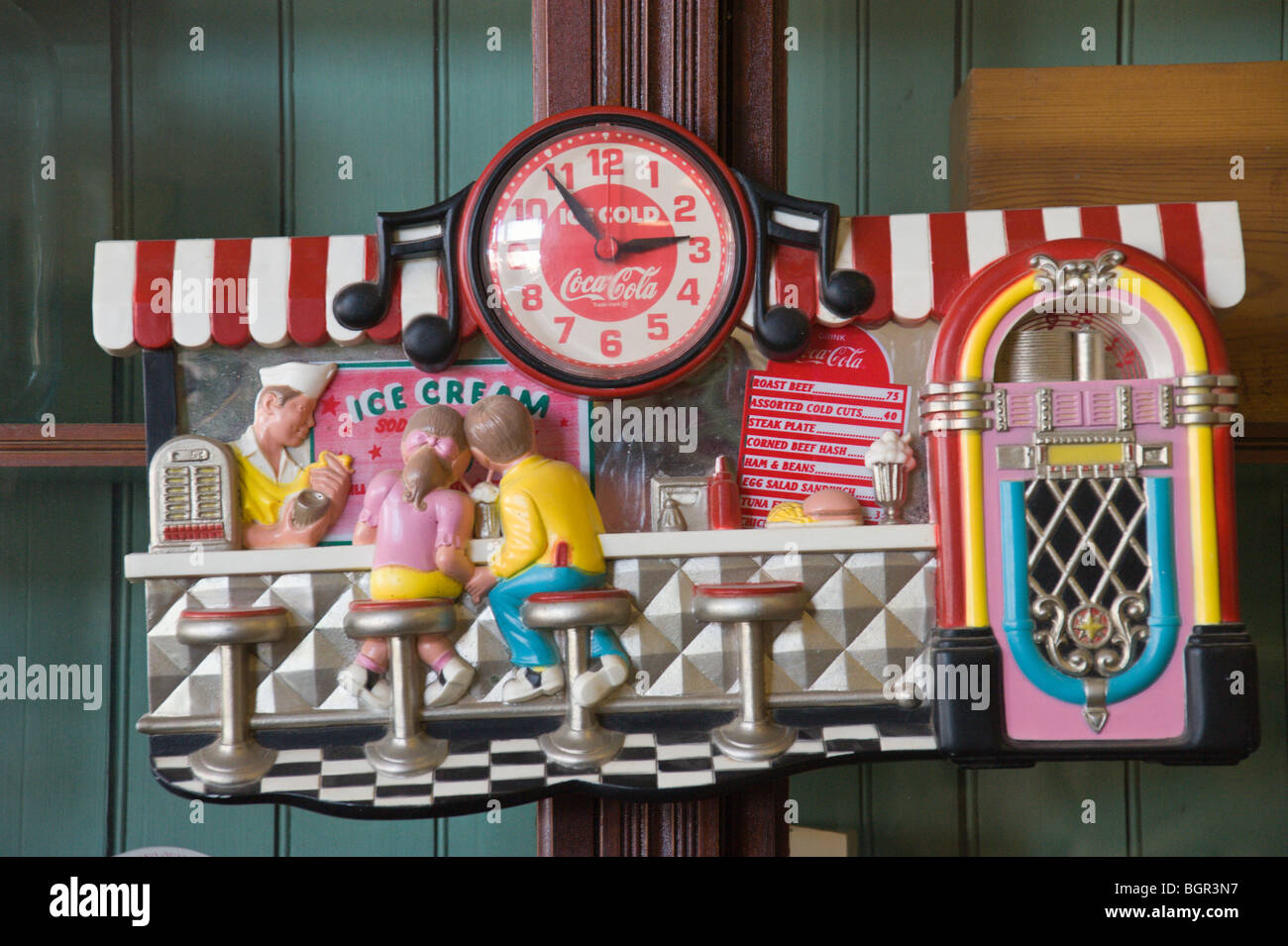 A nostalgic look at a 1950's American ice-cream store, or malt shop, found in Carrizozo, New Mexico. Stock Photo