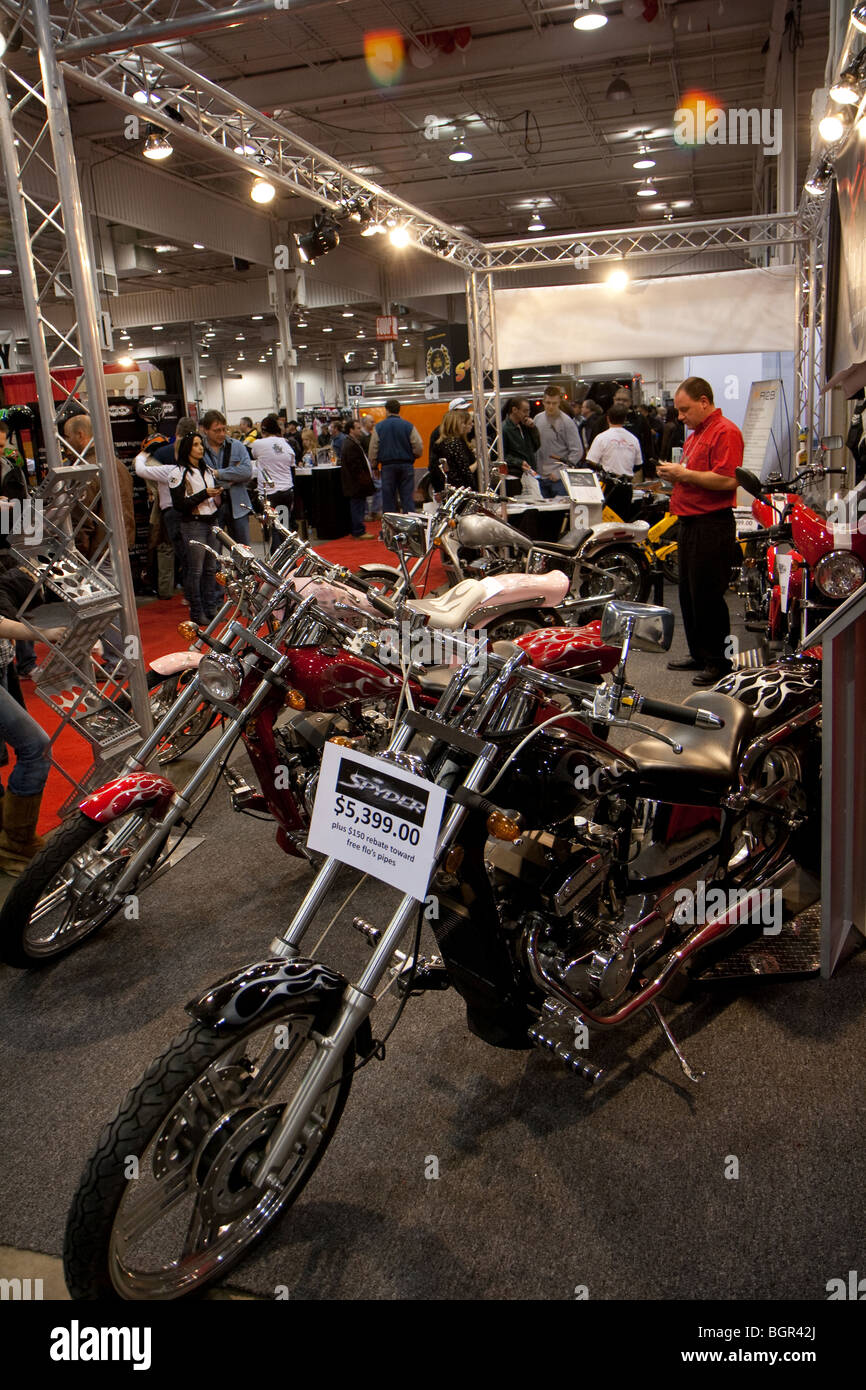 A booth selling motorcycles at the motorcycle show Stock Photo