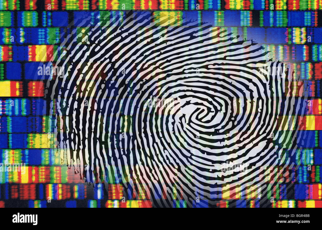 fingerprint, decoding, symbol picture, DNA-Sequence Stock Photo