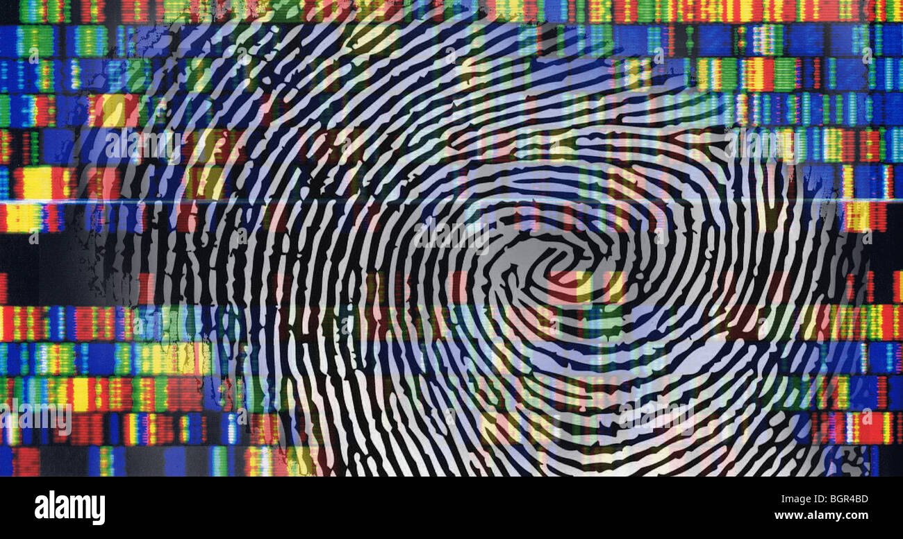 fingerprint, decoding, symbol picture, DNA-Sequence Stock Photo