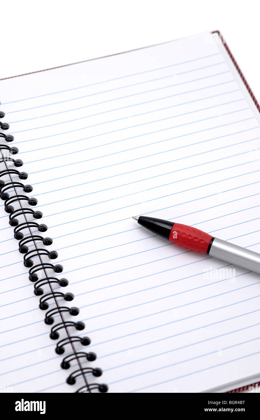 Open Notebook with Pen Stock Photo