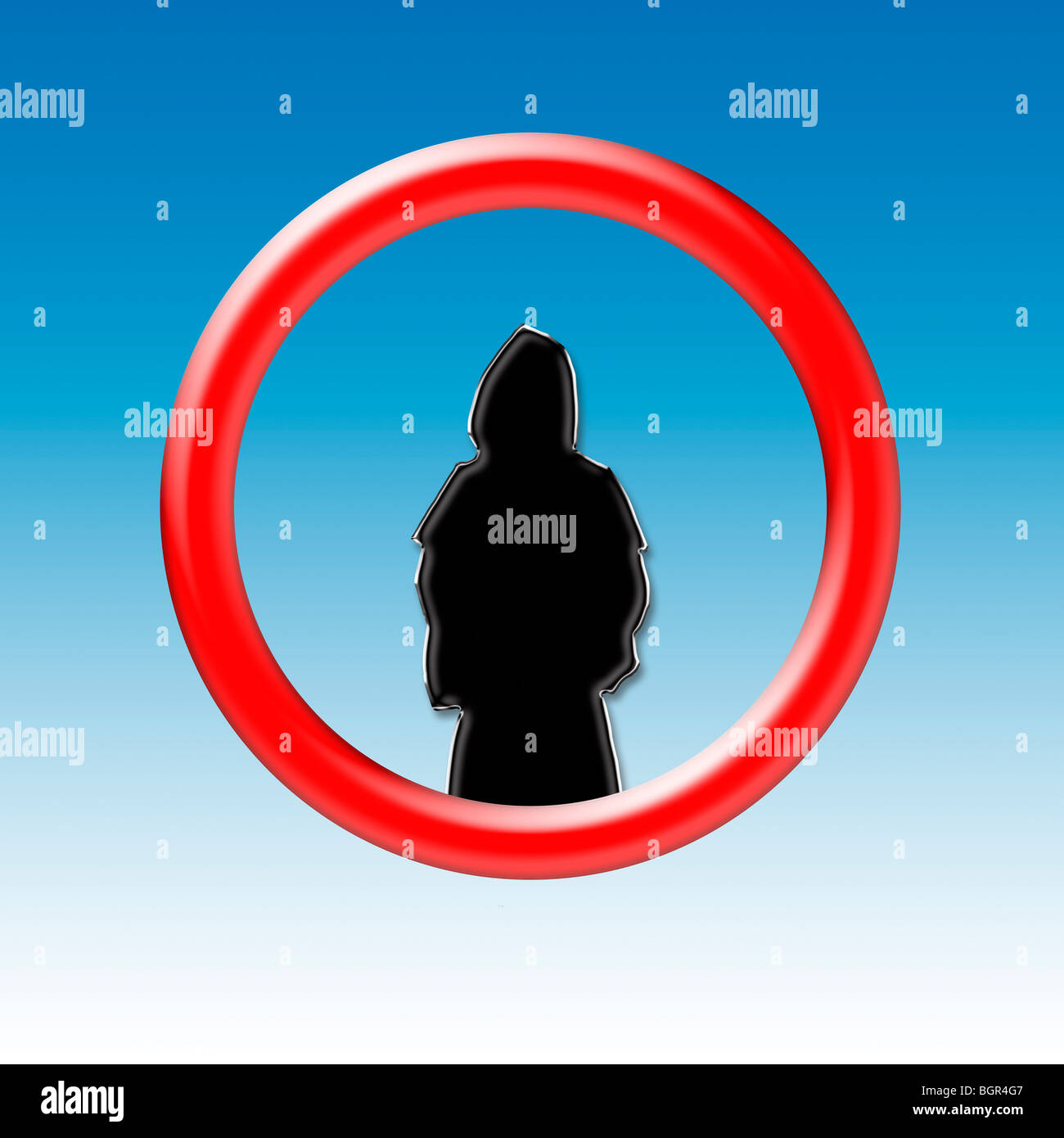 Hoodies Not Allowed. Conceptual Image of Road Sign indicating Youths