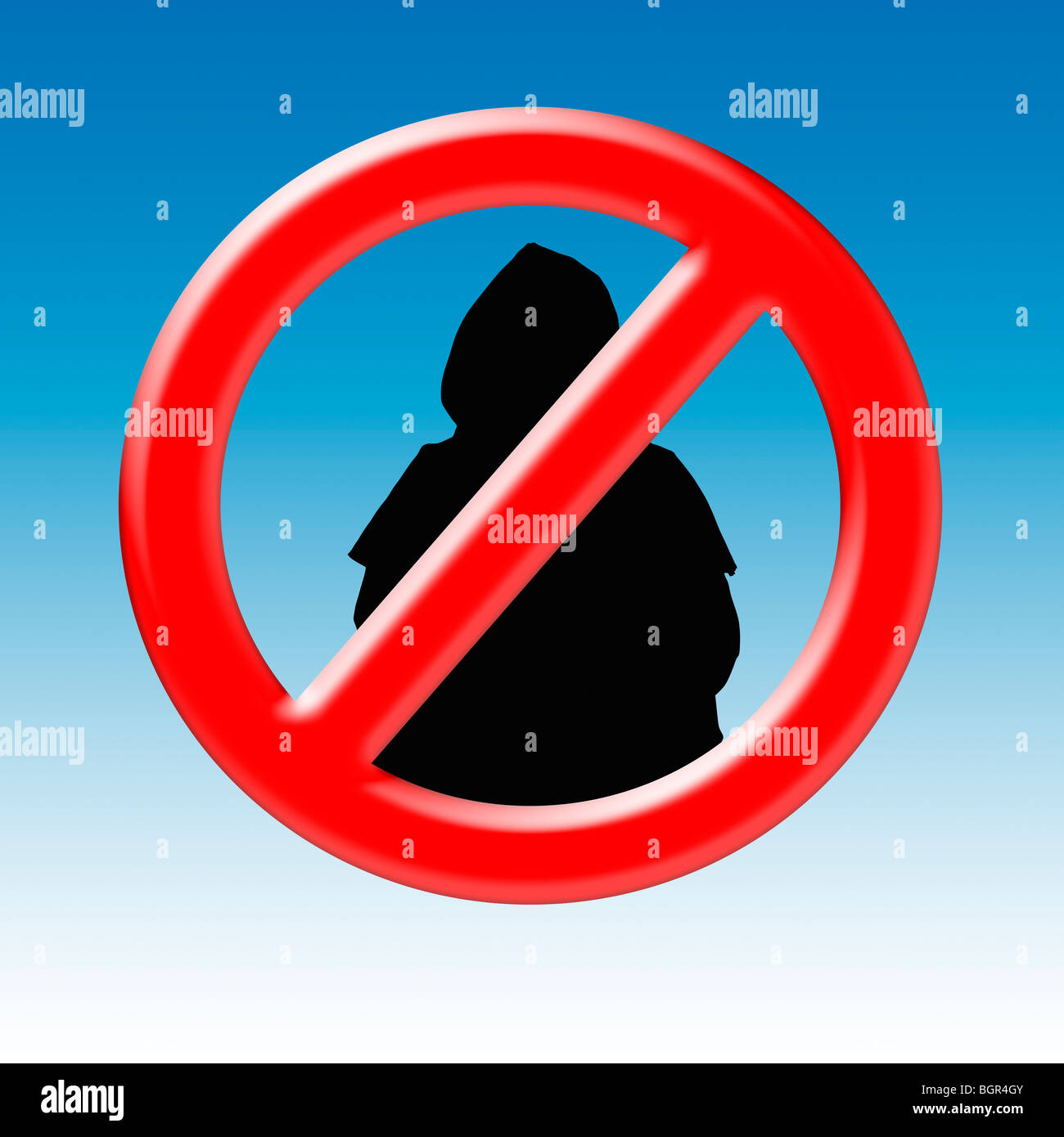 Hoodies Not Allowed. Conceptual Image of Road Sign indicating Youths