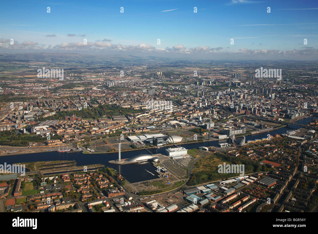 Aerial photograph of Glasgow, The Clyde and the SECC. Stock Photo