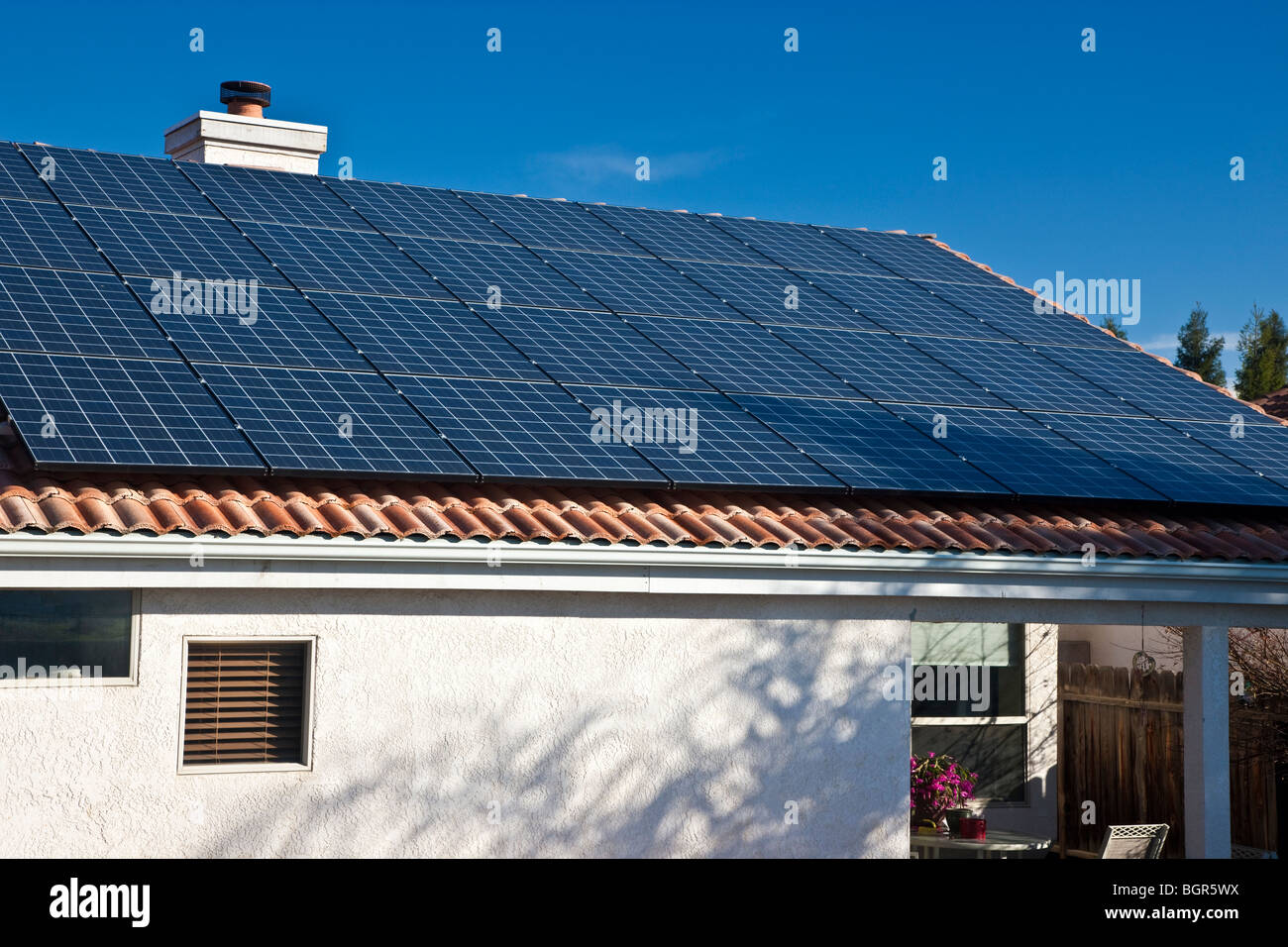 Solar Electric panels, residence roof. Stock Photo