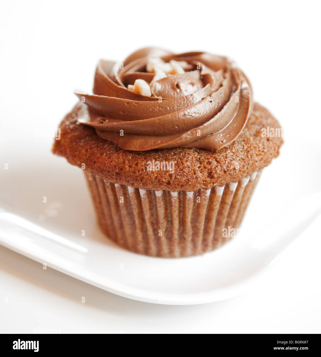 A Chocolate Cupcake with nuts Stock Photo