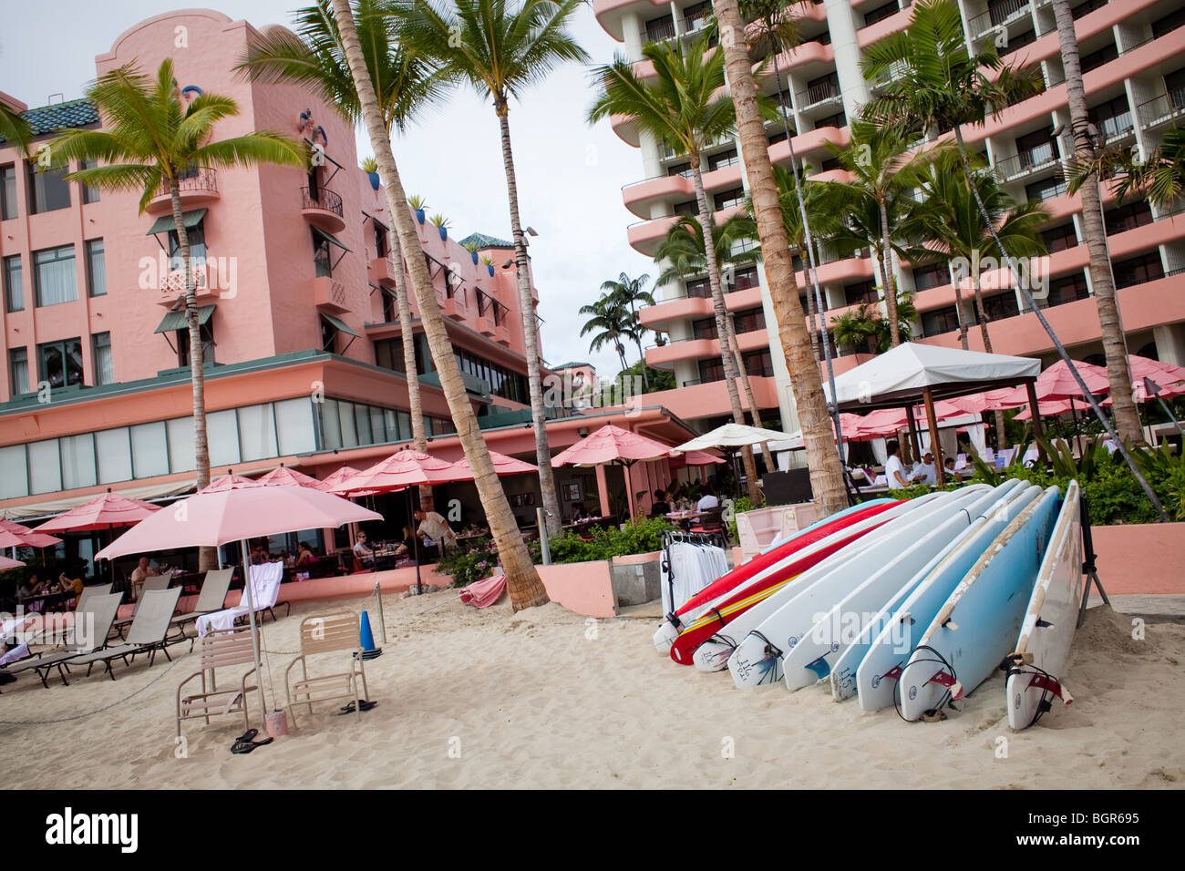 The pink Royal Hawaiian Hotel on Waikiki beach Stock Photo