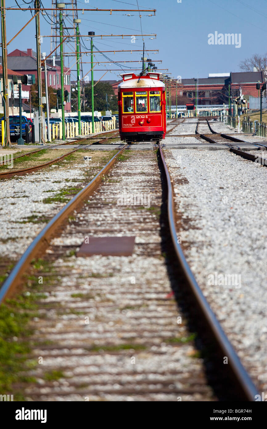 Streetcar on the Riverfront in New Orleans LA Stock Photo