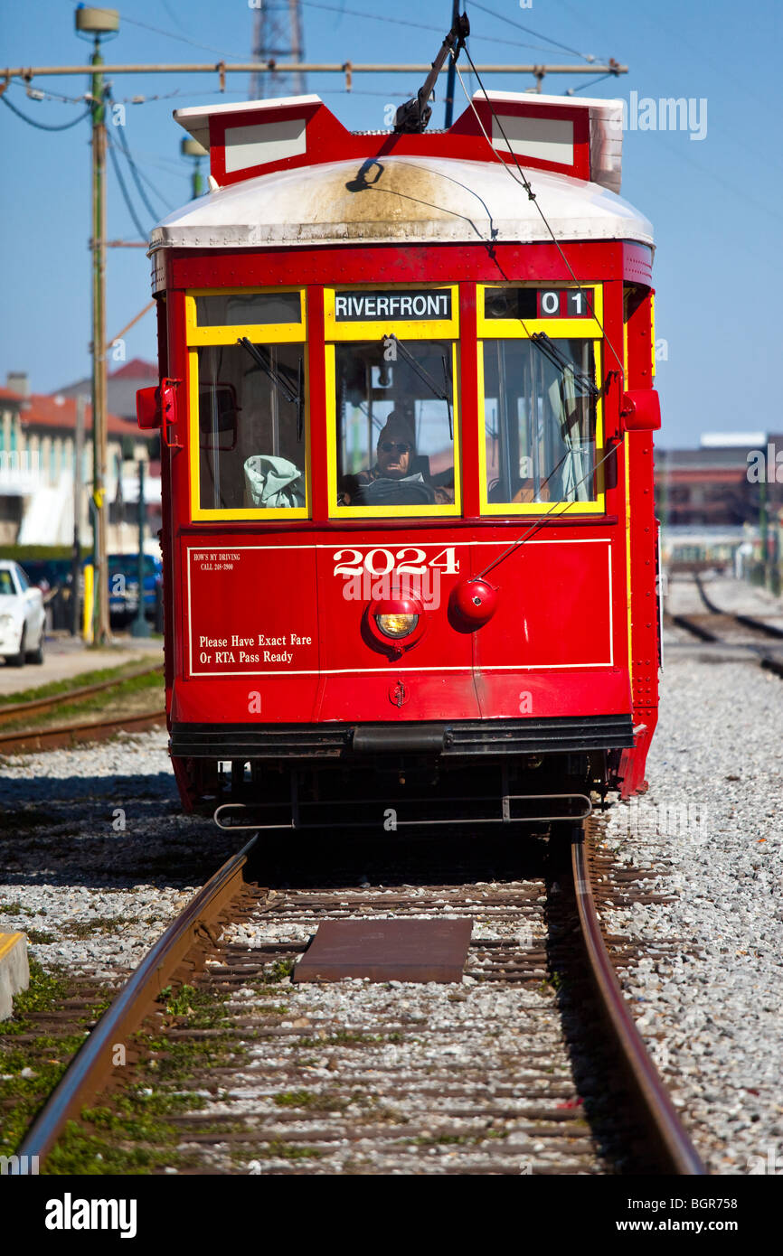 Streetcar on the Riverfront in New Orleans LA Stock Photo