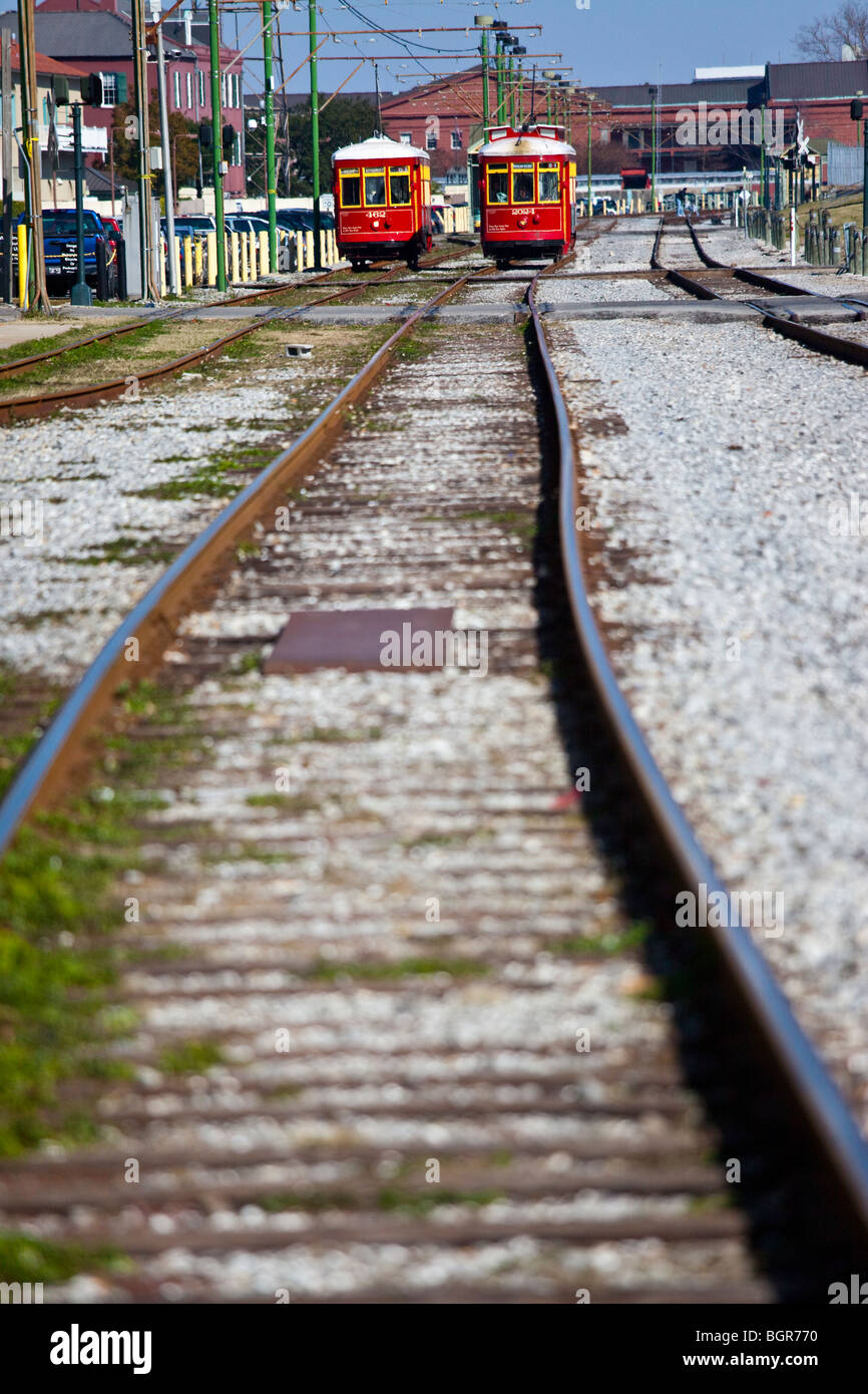 Streetcar on the Riverfront in New Orleans LA Stock Photo