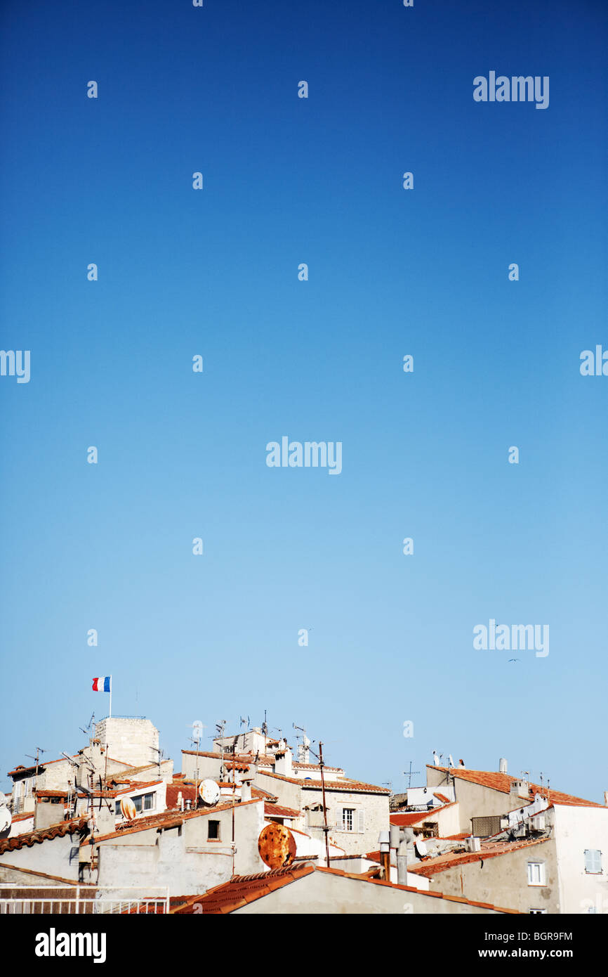 View over a city under a blue sky, Antibes, France. Stock Photo